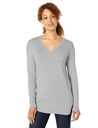 Amazon Essentials - Jersey ligero tipo túnica con cuello en V para mujer, Gris (Light Grey Heather Lgh), US XS (EU XS - S)
