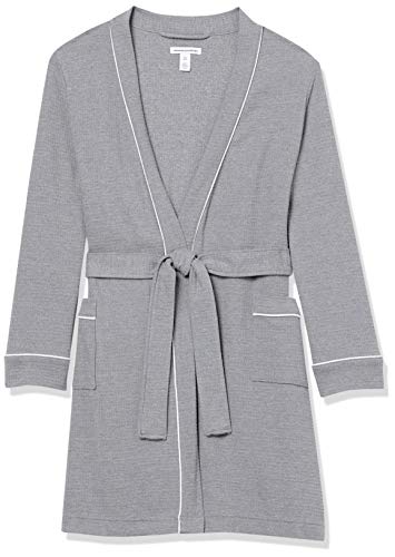 Amazon Essentials Lightweight Waffle Mid-Length Robe Bathrobes, Gris Jaspeado, L