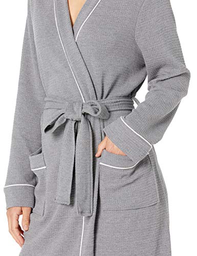 Amazon Essentials Lightweight Waffle Mid-Length Robe Bathrobes, Gris Jaspeado, L