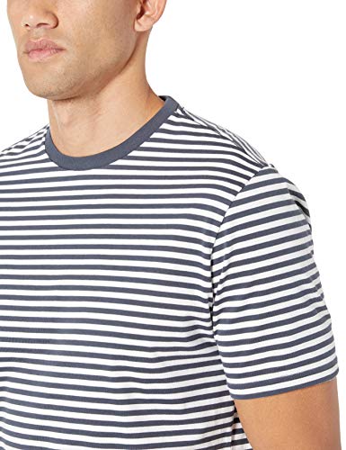 Amazon Essentials - Pack de 2 camisetas de manga corta con cuello redondo y diseño a rayas para hombre, Azul marino/Blanco, US S (EU S)