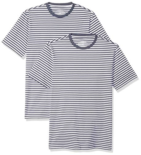 Amazon Essentials - Pack de 2 camisetas de manga corta con cuello redondo y diseño a rayas para hombre, Azul marino/Blanco, US S (EU S)