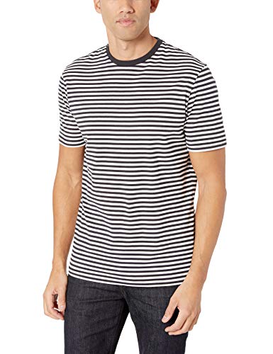 Amazon Essentials - Pack de 2 camisetas de manga corta con cuello redondo y diseño a rayas para hombre, Negro/Blanco, US XS (EU XS)