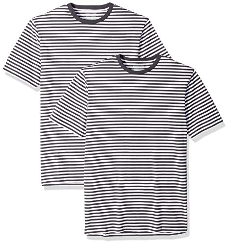 Amazon Essentials - Pack de 2 camisetas de manga corta con cuello redondo y diseño a rayas para hombre, Negro/Blanco, US XS (EU XS)