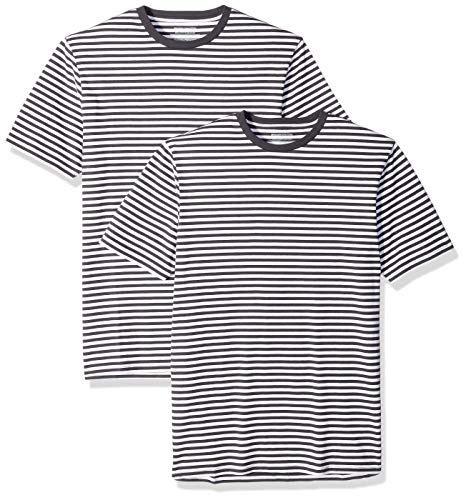 Amazon Essentials - Pack de 2 camisetas de manga corta con cuello redondo y diseño a rayas para hombre, Negro/Blanco, US XS (EU XS)