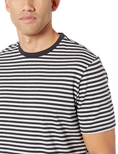 Amazon Essentials - Pack de 2 camisetas de manga corta con cuello redondo y diseño a rayas para hombre, Negro/Gris jaspeado claro, US XS (EU XS)