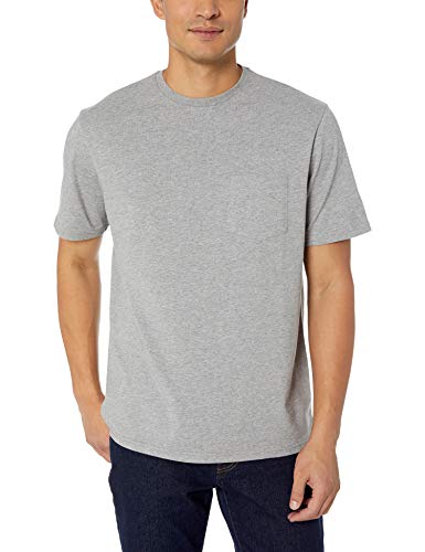 Amazon Essentials - Pack de 2 camisetas de manga corta y corte holgado con cuello redondo y bolsillo para hombre, Gris (Heather Grey Hea), US XL (EU XL - XXL)