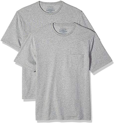 Amazon Essentials - Pack de 2 camisetas de manga corta y corte holgado con cuello redondo y bolsillo para hombre, Gris (Heather Grey Hea), US XL (EU XL - XXL)