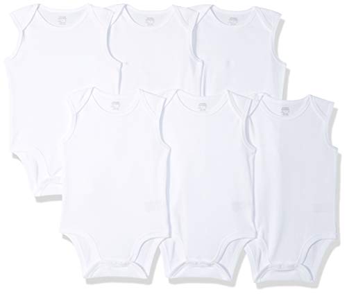 Amazon Essentials - Pack de 6 bodis sin mangas para bebé, Blanco sólido, Bebé prematuro