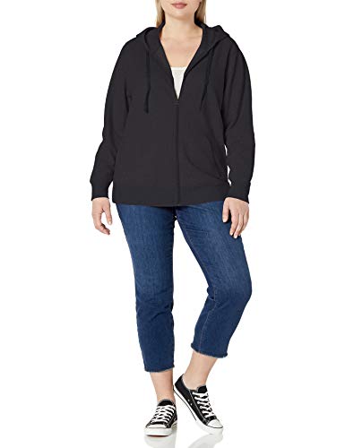 Amazon Essentials Plus Size French Terry Fleece Full-Zip Hoodie Fashion, Negro, XL Grande