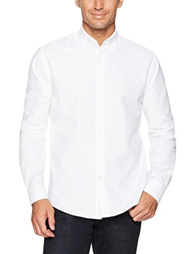 Amazon Essentials Regular-Fit Long-Sleeve Solid Oxford Shirt camisa, Blanco (White), Medium