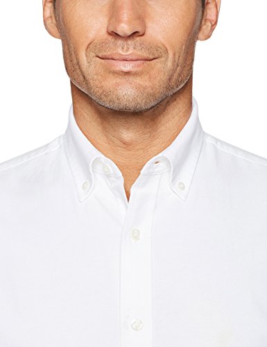 Amazon Essentials Regular-Fit Long-Sleeve Solid Oxford Shirt camisa, Blanco (White), Medium