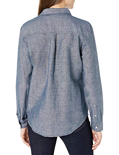 Amazon Essentials Relaxed-fit Long-Sleeve Linen Shirt Dress-Shirts, Azul Marino Crossdye, M