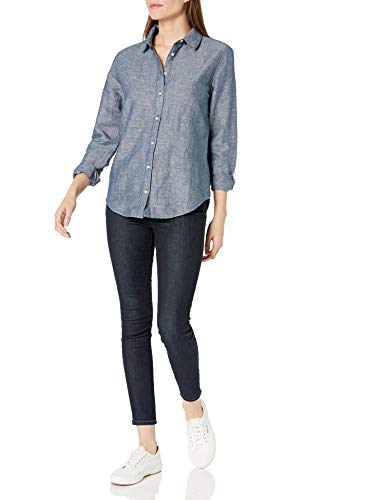 Amazon Essentials Relaxed-fit Long-Sleeve Linen Shirt Dress-Shirts, Azul Marino Crossdye, M