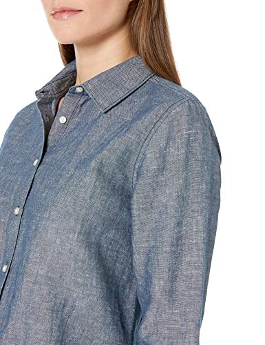 Amazon Essentials Relaxed-fit Long-Sleeve Linen Shirt Dress-Shirts, Azul Marino Crossdye, M