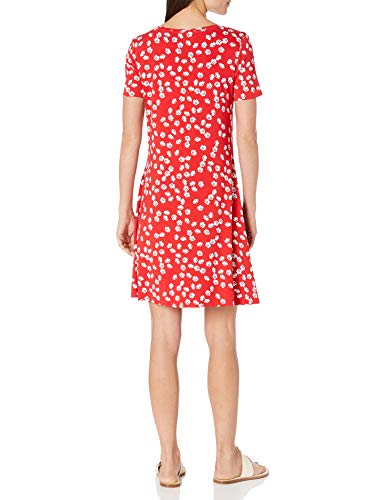 Amazon Essentials Short-Sleeve V-Neck Swing Dress, Amapola roja, M