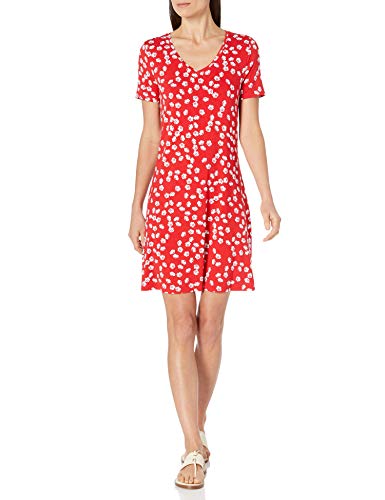 Amazon Essentials Short-Sleeve V-Neck Swing Dress, Amapola roja, M