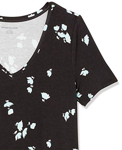 Amazon Essentials Short-Sleeve V-Neck Swing Dress, Black Aqua Tossed Tulip, M