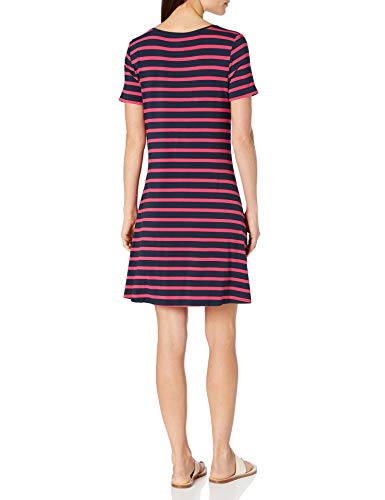 Amazon Essentials Short-Sleeve V-Neck Swing Dress, Franja Francesa roja, L