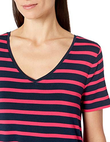 Amazon Essentials Short-Sleeve V-Neck Swing Dress, Franja Francesa roja, L