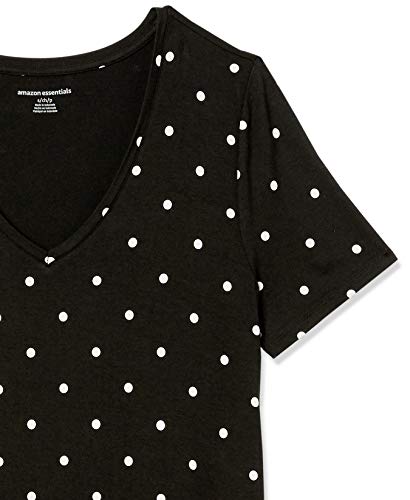 Amazon Essentials Short-Sleeve V-Neck Swing Dress, Punto Negro, L