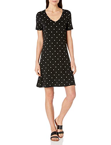 Amazon Essentials Short-Sleeve V-Neck Swing Dress, Punto Negro, L