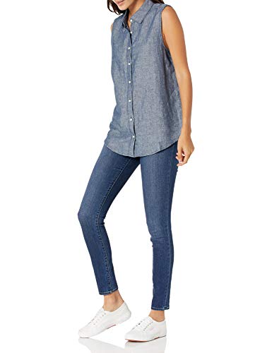 Amazon Essentials Sleeveless Linen Shirt Dress-Shirts, Azul Marino Crossdye, L