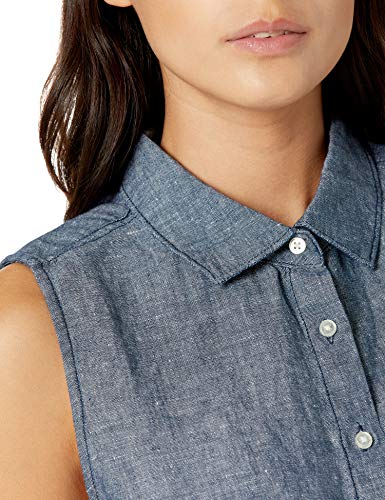 Amazon Essentials Sleeveless Linen Shirt Dress-Shirts, Azul Marino Crossdye, L