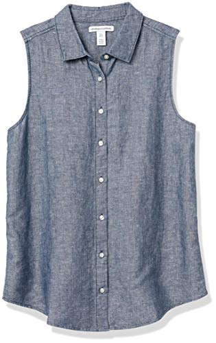 Amazon Essentials Sleeveless Linen Shirt Dress-Shirts, Azul Marino Crossdye, L