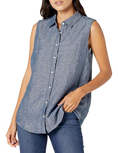 Amazon Essentials Sleeveless Linen Shirt Dress-Shirts, Azul Marino Crossdye, L