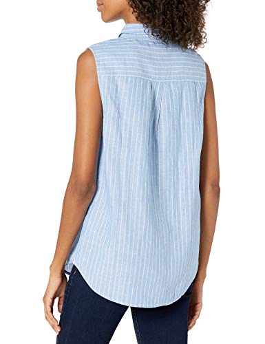 Amazon Essentials Sleeveless Linen Shirt Dress-Shirts, Rayas Azules francesas, XXL