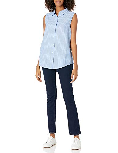 Amazon Essentials Sleeveless Linen Shirt Dress-Shirts, Rayas Azules francesas, XXL