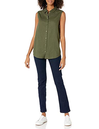 Amazon Essentials Sleeveless Linen Shirt Dress-Shirts, Verde Oliva, XS