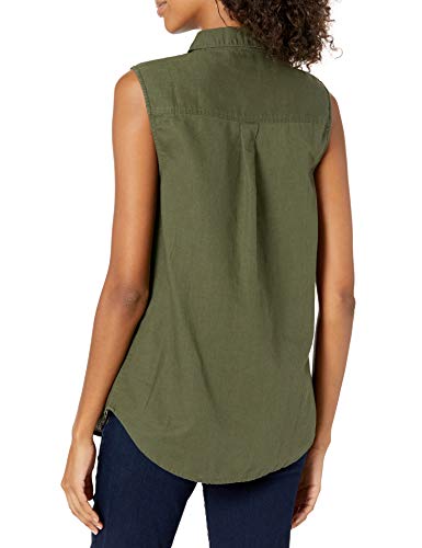 Amazon Essentials Sleeveless Linen Shirt Dress-Shirts, Verde Oliva, XS