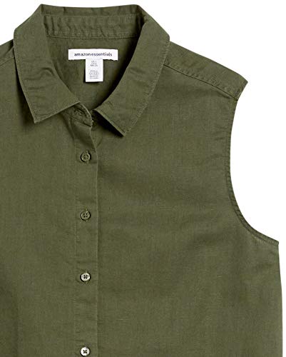 Amazon Essentials Sleeveless Linen Shirt Dress-Shirts, Verde Oliva, XS