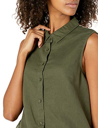 Amazon Essentials Sleeveless Linen Shirt Dress-Shirts, Verde Oliva, XS
