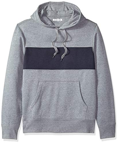 Amazon Essentials – Sudadera de forro polar con capucha para hombre, Gris (Light Gray Heather/Navy), US XL (EU XL - XXL)