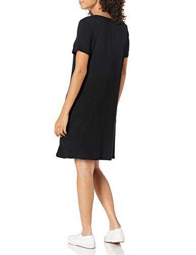 Amazon Essentials Vestido Columpio de Manga Corta con Cuello en V dresses, Negro, US L (EU L - XL)