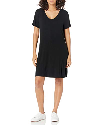 Amazon Essentials Vestido Columpio de Manga Corta con Cuello en V dresses, Negro, US L (EU L - XL)