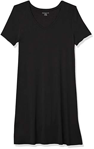 Amazon Essentials Vestido Columpio de Manga Corta con Cuello en V dresses, Negro, US L (EU L - XL)