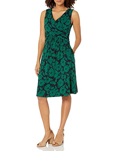 Amazon Essentials Vestido Cruzado sin Mangas Dresses, Verde Navy Abstract Floral, L