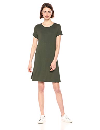 Amazon Essentials - Vestido de manga corta holgado con cuello redondo para mujer, Oliva oscuro, US XS (EU XS - S)