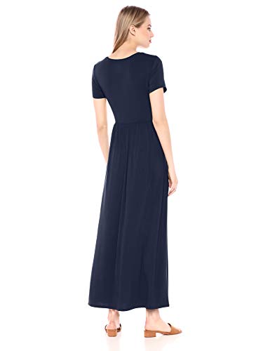 Amazon Essentials – Vestido largo de manga corta con cintura ceñida para mujer, Marino, US M (EU M - L)