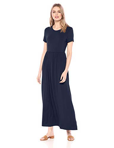 Amazon Essentials – Vestido largo de manga corta con cintura ceñida para mujer, Marino, US M (EU M - L)