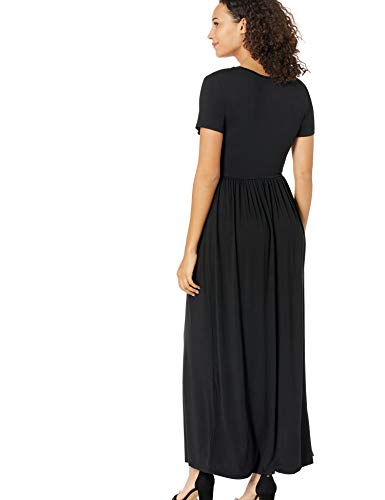 Amazon Essentials – Vestido largo de manga corta con cintura ceñida para mujer, Negro, US L (EU L - XL)