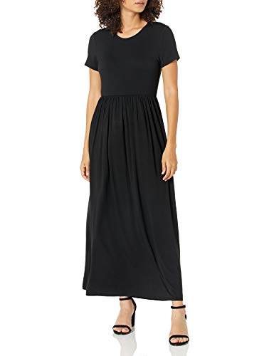 Amazon Essentials – Vestido largo de manga corta con cintura ceñida para mujer, Negro, US L (EU L - XL)