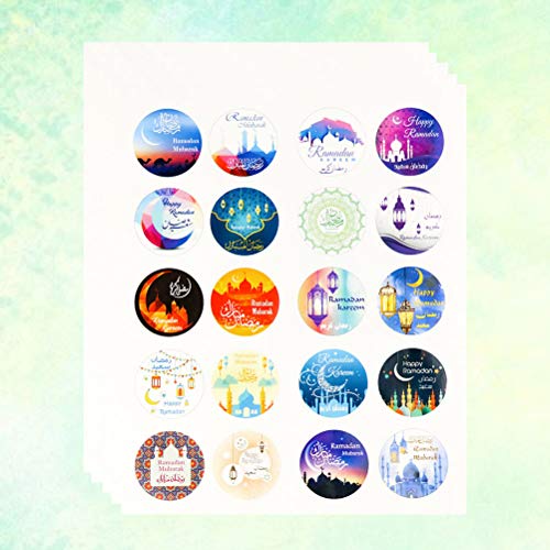 Amosfun 5 UNIDS Pegatina Papel de Regalo Mubarak Pegatinas Decorativas Islámica Musulmana Eydal Fit Suministros Decorativos