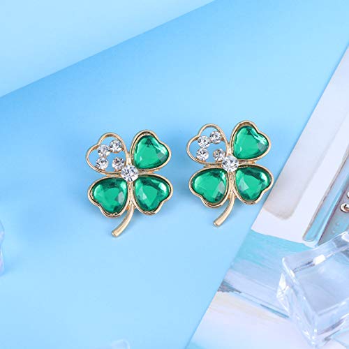 Amosfun Trébol de Cuatro Hojas Broche trébol Ahueca hacia Fuera Rhinestone Solapa Pin St. Patricks Day Decor 2pcs