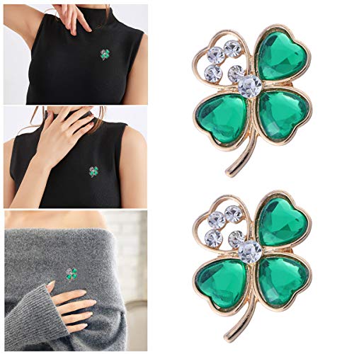 Amosfun Trébol de Cuatro Hojas Broche trébol Ahueca hacia Fuera Rhinestone Solapa Pin St. Patricks Day Decor 2pcs