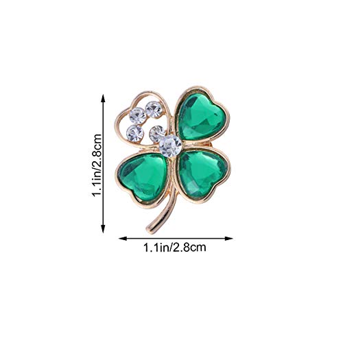 Amosfun Trébol de Cuatro Hojas Broche trébol Ahueca hacia Fuera Rhinestone Solapa Pin St. Patricks Day Decor 2pcs