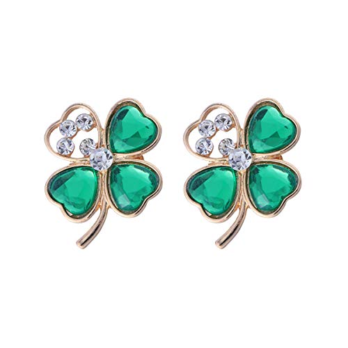 Amosfun Trébol de Cuatro Hojas Broche trébol Ahueca hacia Fuera Rhinestone Solapa Pin St. Patricks Day Decor 2pcs